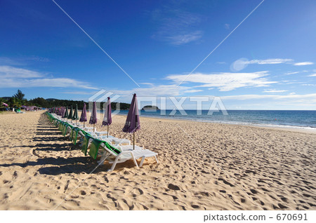 stock photo: beach chair, beach umbrella, sandy beach