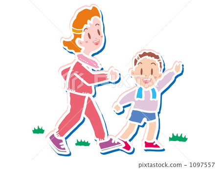stock illustration: jogging, parenthood, parent and child