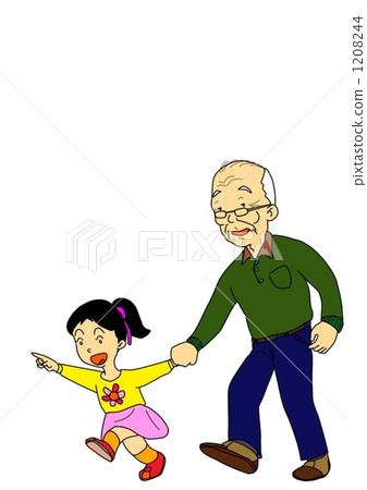 图库插图: 爷爷和孙女