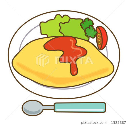 stock illustration: omelet rice, omelette rice, omurice