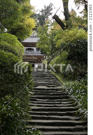 图库照片 寺门 石阶 花园树