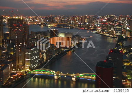 图库照片 胜哄桥 隅田川 夜景