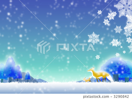 snow scene, fox, snow flake