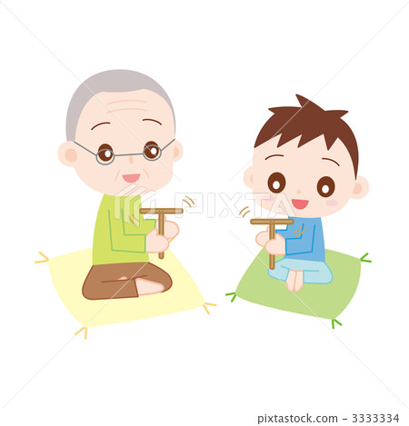 插图素材: 和爷爷和孙子takebo蜻蜓一起玩