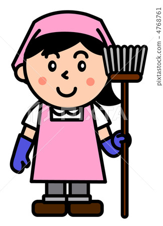 stock illustration: charwoman, cleaning staff, sweeping