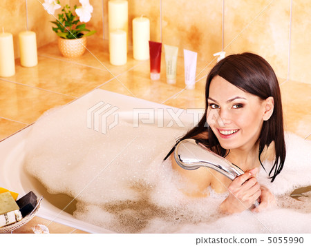 Stock Photo Woman Take Bubble Bath Stock Image Everypixel