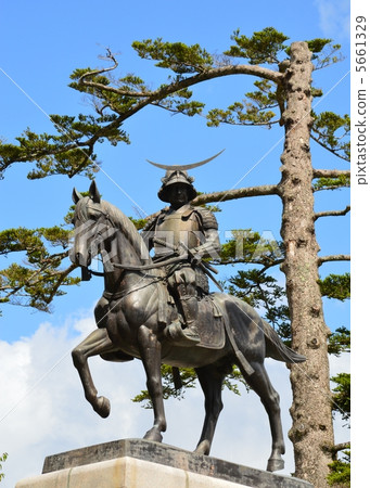 stock photo date masamune horse riding statue