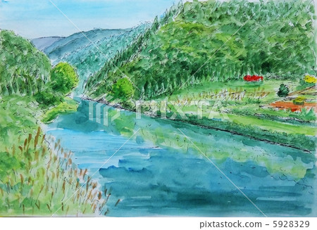图库插图 河 山水画 斑叶芒