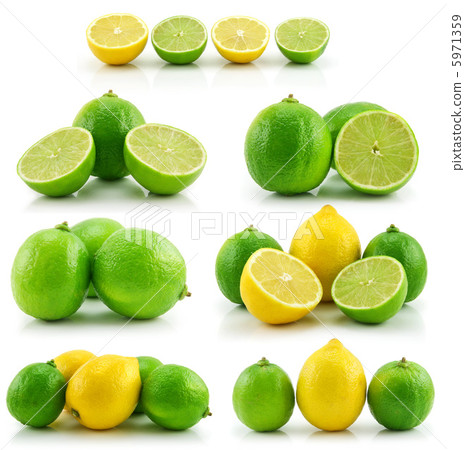 图库照片: collection of ripe lime and lemon isolated