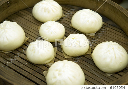 photo : steamed bun with meat filling, steam-basket, nikuman