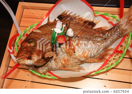 grilled fish,chocolate cake stock photo: baked sea bream, shukutai, grilled fish