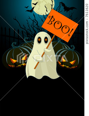stock illustration: ghost with sign. halloween invitation