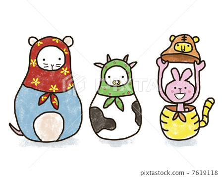 stock illustration: matryoshka doll, animal, animals