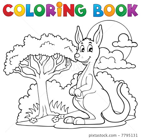 插图素材: coloring book with happy kangaroo