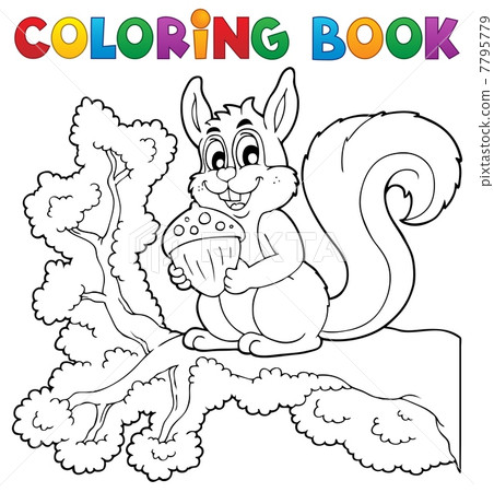 插图素材: coloring book squirrel theme 1