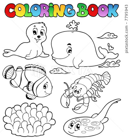 seaanimals手抄报,animals手抄报 stock illustration: coloring book various sea animals 3