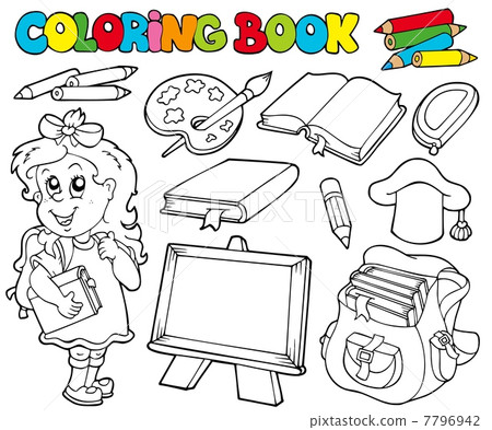 插图素材: coloring book with school theme 1