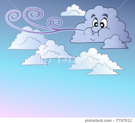 插图素材: windy sky with cartoon clouds