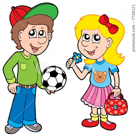 图库插图: cartoon boy and girl