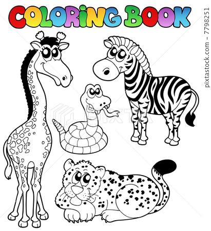 插图素材: coloring book tropical animals 1