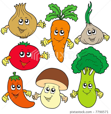 插图素材: cute cartoon vegetable collection