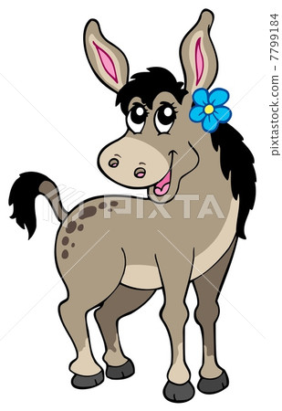 图库插图: cute donkey with flower