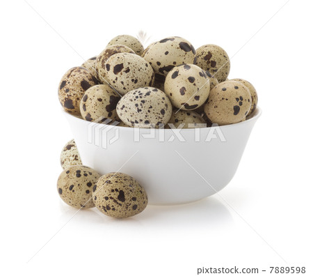 图库照片: quail eggs on white
