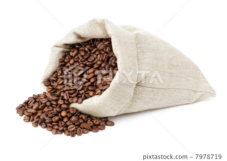 图库照片: roated coffee beans spill out of the bag