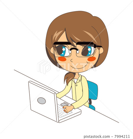 laptop简笔画,简笔画 secretary working on laptop