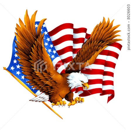 插图素材: 美利坚合众国 白头海雕 国旗
