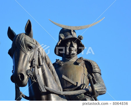 stock photo: date masamune horse riding statue