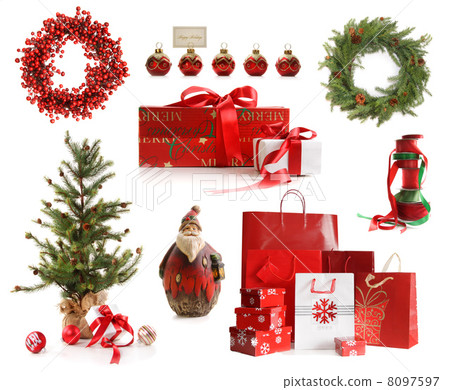 图库照片: group of christmas objects isolated on white