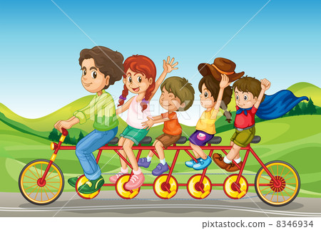 图库插图 kids riding a bicycle