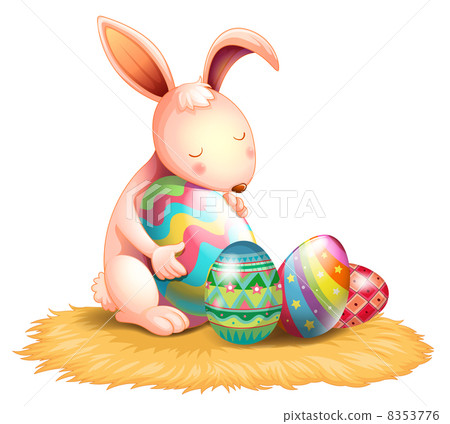 图库插图: a bunny hugging an easter egg