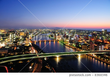 stock photo niigata city night view(from toki messe)