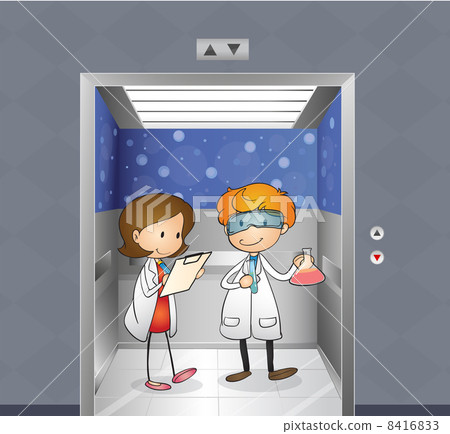 two doctors inside the elevator