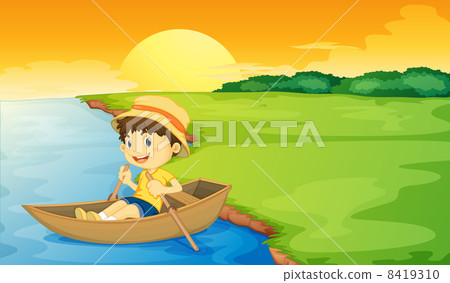 图库插图: boy in a boat