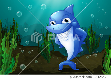 插图素材: a blue shark under the sea