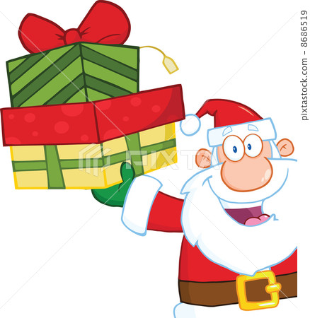 插图素材: santa claus holding up a stack of gifts