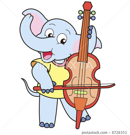 stock illustration: cartoon elephant playing a cello