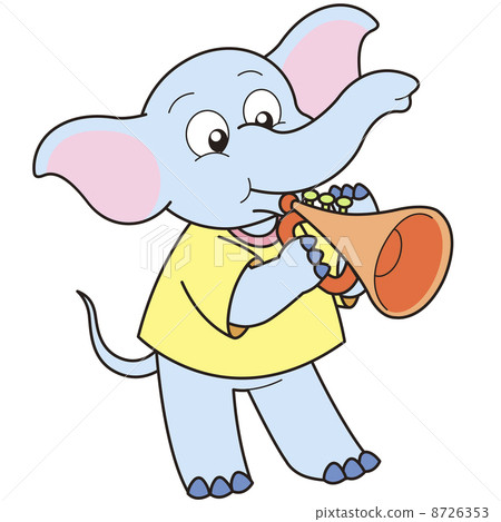 cartoon,Picture 图库插图: cartoon elephant playing a trumpet