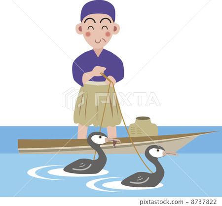 stock illustration: cormorant fisherman, cormorant fishing