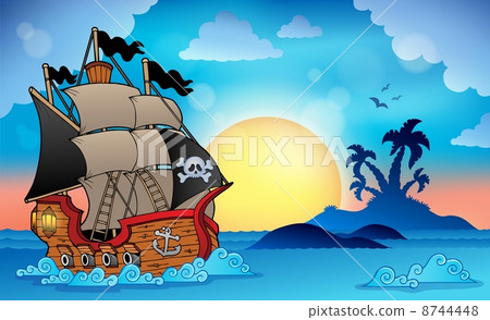 插图素材: pirate ship near small island 3