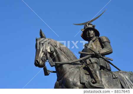 stock photo: date masamune horse riding statue