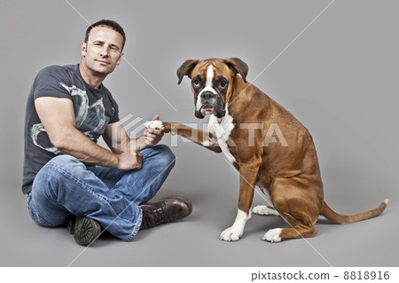 stock photo: handsome muscle man with his dog