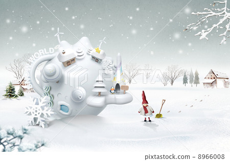 stock illustration: frozen field, snow, snowy