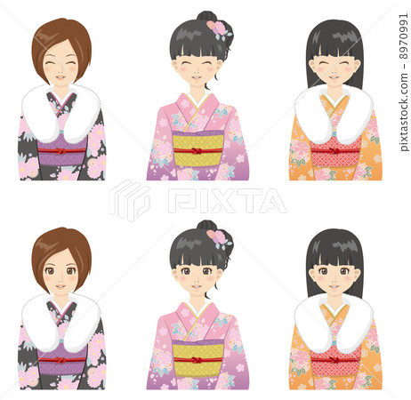 illustration : coming of age day, kimono, first shrine visit of