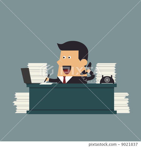 插图素材: young businessman working hard at the office, business