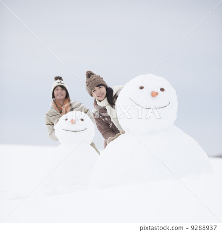 close friend, snowmen, snowman - stock photo [9288937] - pixta