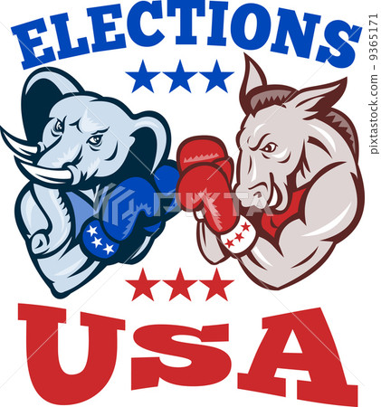 图库插图: democrat donkey republican elephant mascot usa